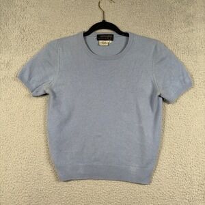 VTG Country Shop 100% Cashmere Blue Short Sleeve Crewneck Sweater Cropped Size S